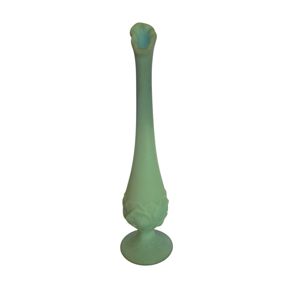 Vintage Fenton Blue Satin Custard Glass Bud Vase‎ Water Lily Pattern